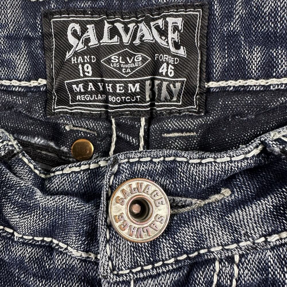 Buckle Salvage Jeans Men’s -31 S- Denim Blue Mayhem Regular Bootcut Distressed - Picture 4 of 16